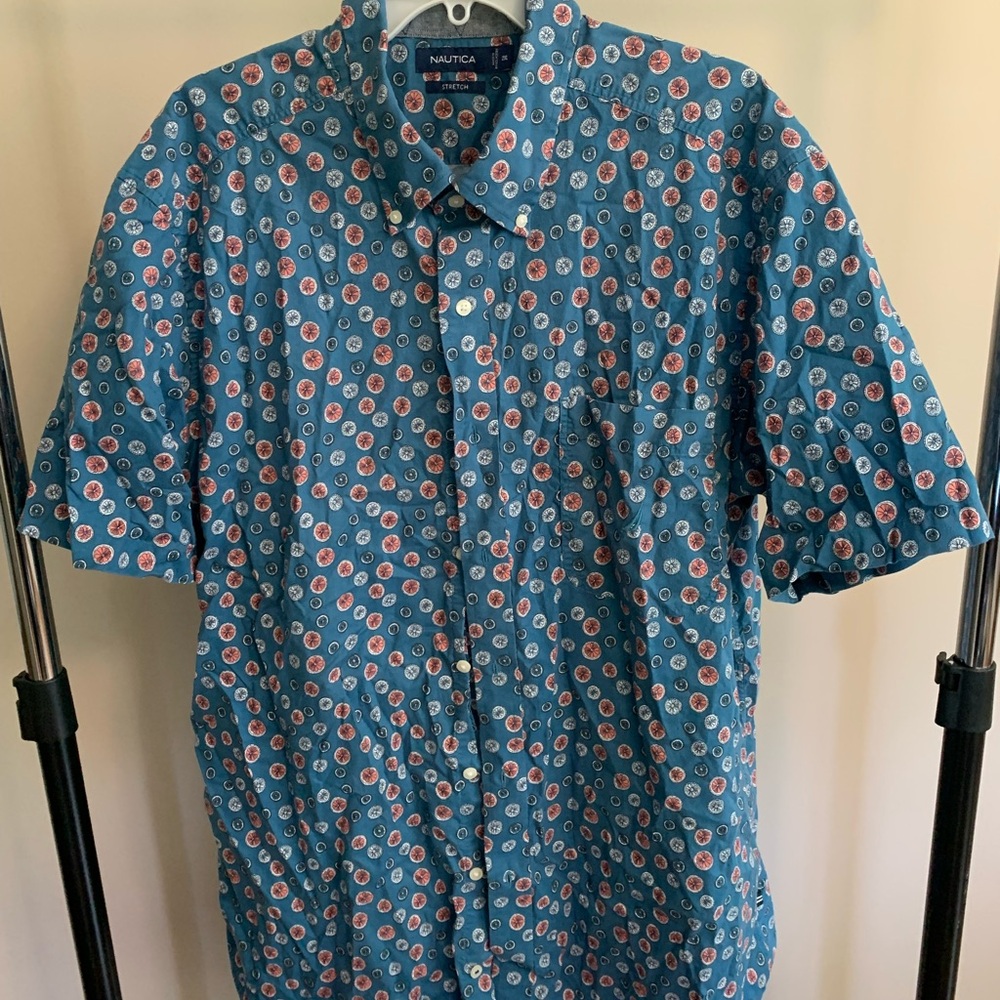 📣‼️ 5 for $50 📣‼️ Nautical Blue and Red Patterned Casual Shirt